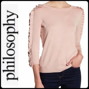 PHILOSOPHY PINK RUFFLE SLEEVE CREW NECK SWEATER